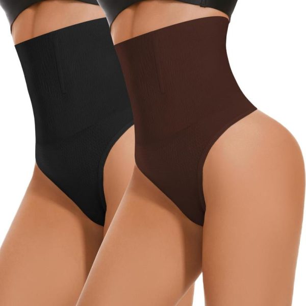 BELONGSCI High Waist Tummy Control Thong Shapewear for Women Body Shaper  Underwear Seamless Shaping Thong Panties Girdle(C: Black+coffee 2 Pack) -  BELONGSCI